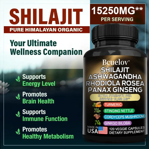 Shilajit Resin 15250mg: Ashwagandha, Ginseng, Cordyceps Boost