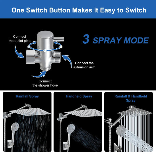 High Pressure Rainfall Shower Combo with Handheld & Extension