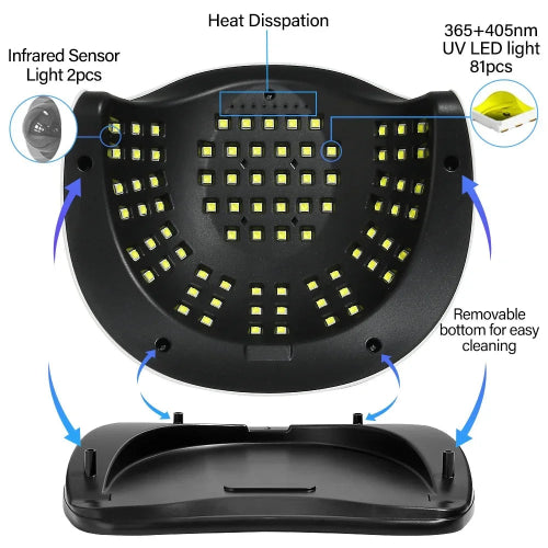 380W UV LED Nail Lamp Dryer - 81 LEDs, 4 Timer, Auto Sensor