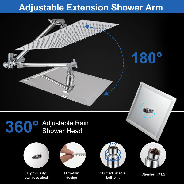 High Pressure Rainfall Shower Combo with Handheld & Extension