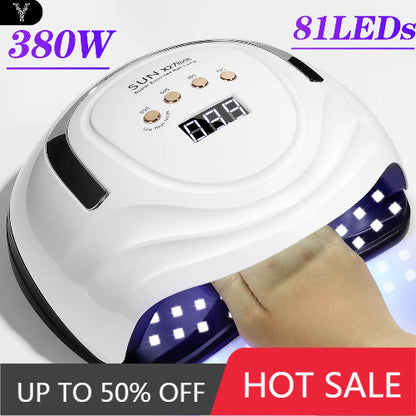 380W UV LED Nail Lamp Dryer - 81 LEDs, 4 Timer, Auto Sensor